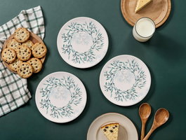 Hermia Set de 6 platos de postre Green Leaf en verde y blanco de porcelana